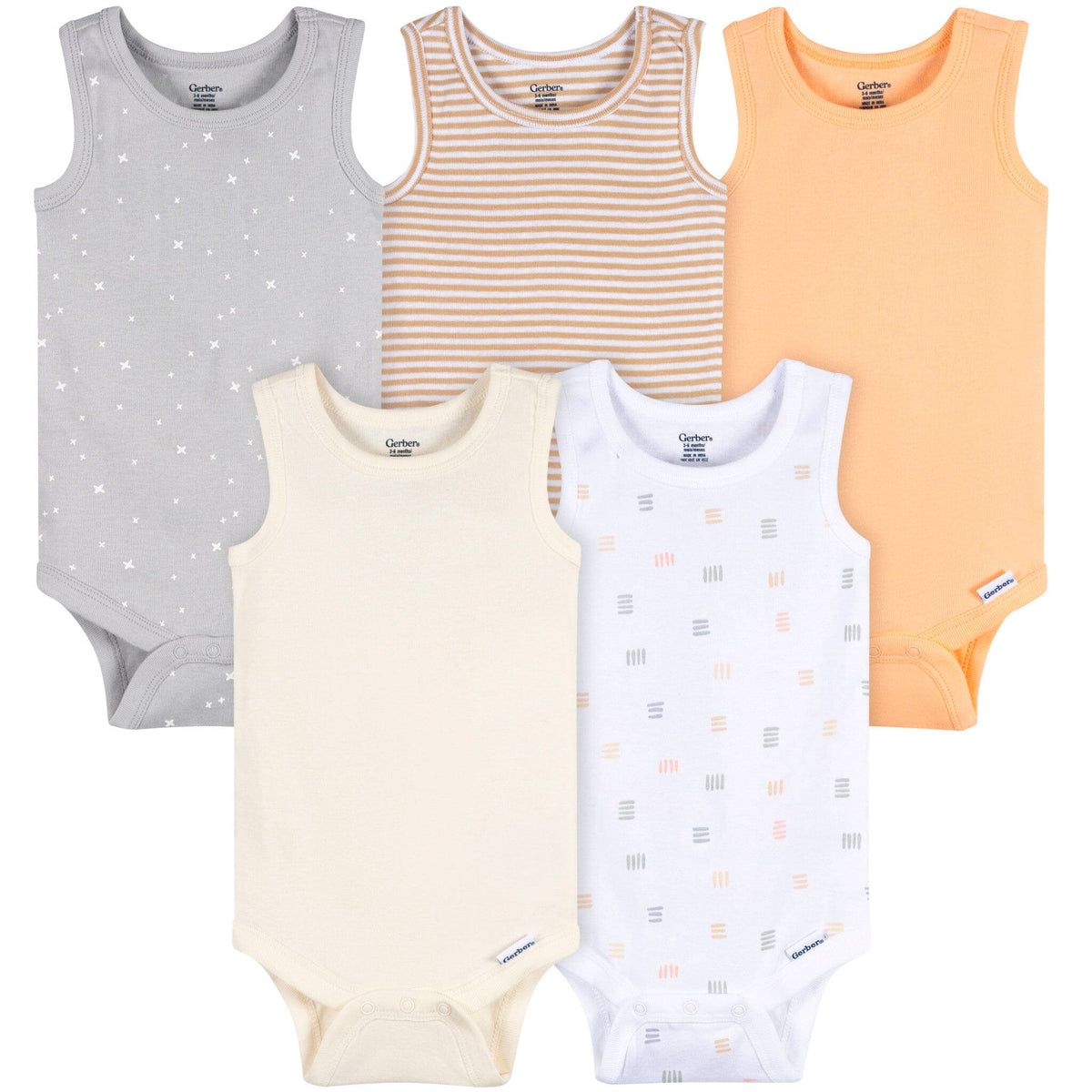 5-Pack Baby Neutral Earthy Neutrals Sleeveless Bodysuits onesies Gerber® 