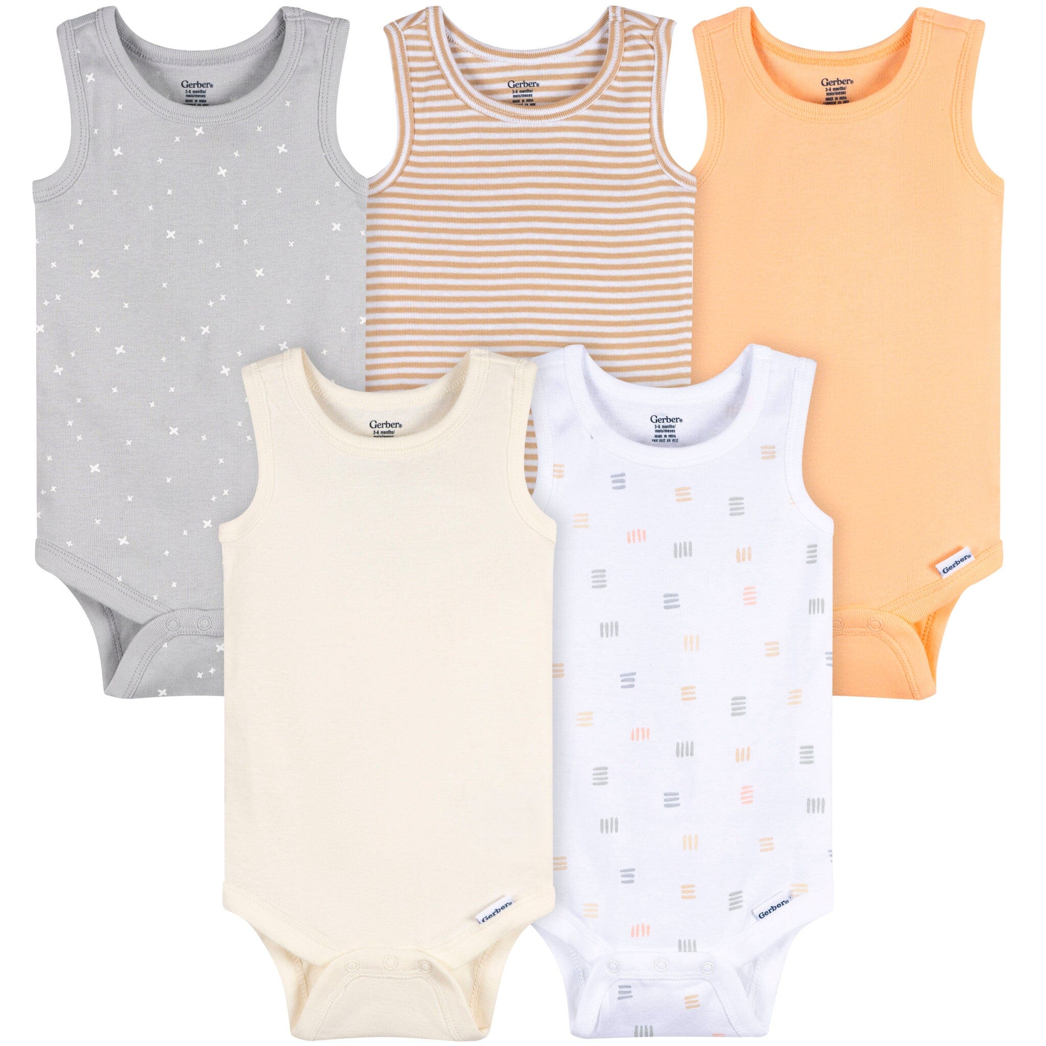 5-Pack Baby Neutral Earthy Neutrals Sleeveless Bodysuits onesies Gerber® 