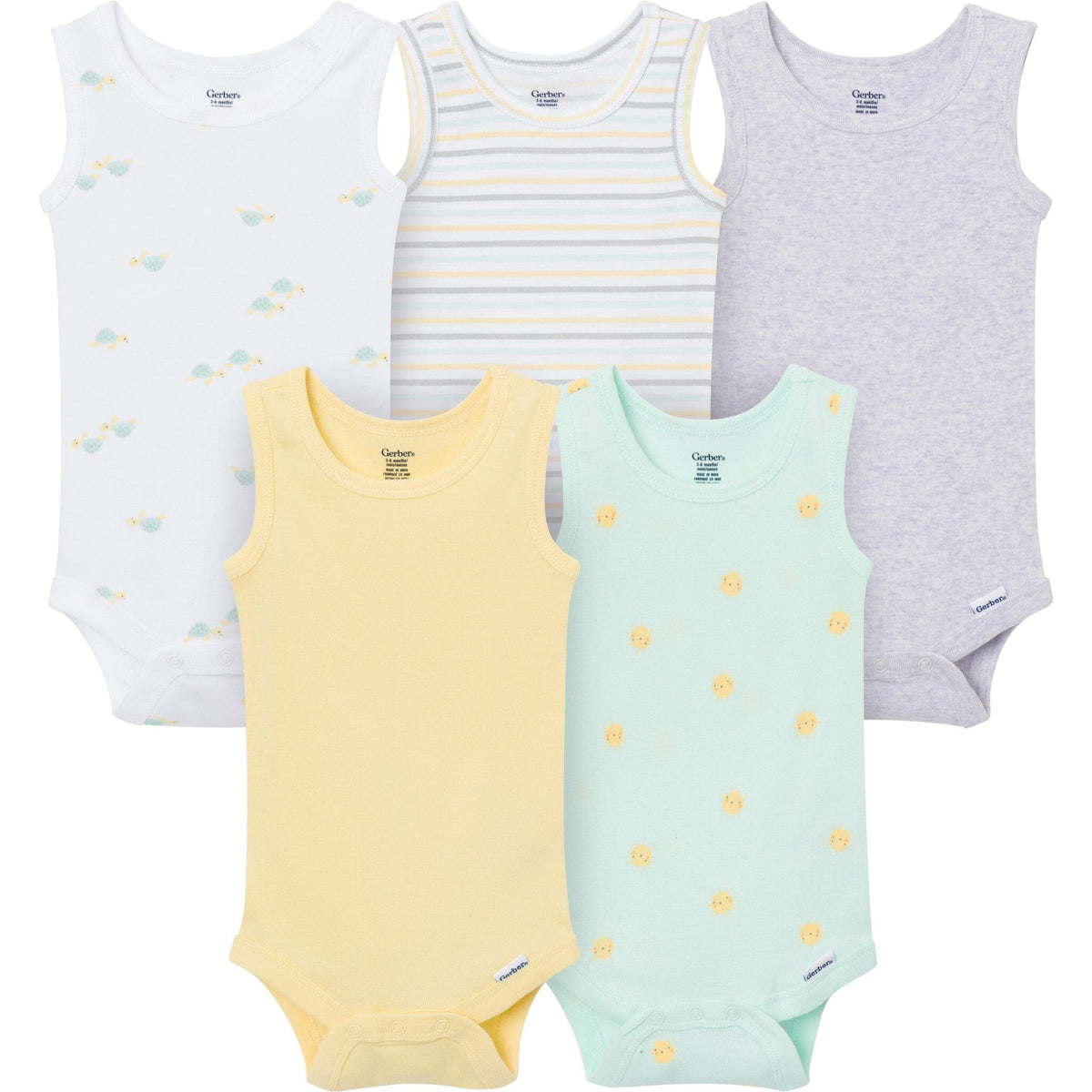 5-Pack Baby Neutral Yellow Sunshine Sleeveless Bodysuits onesies Gerber® 