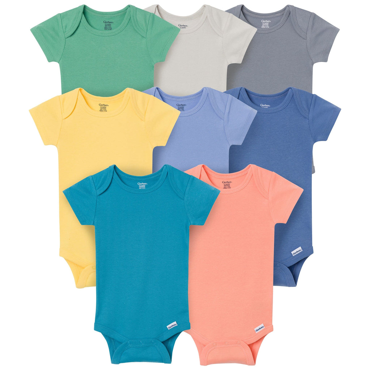 8-Pack Baby Boys Earth Rainbow Short Sleeve Bodysuits onesies Gerber® 