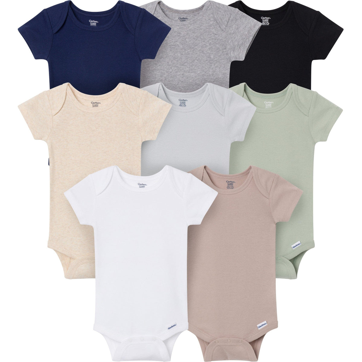 8-Pack Baby Neutral Neutral Tones Short Sleeve Bodysuits onesies Gerber® 