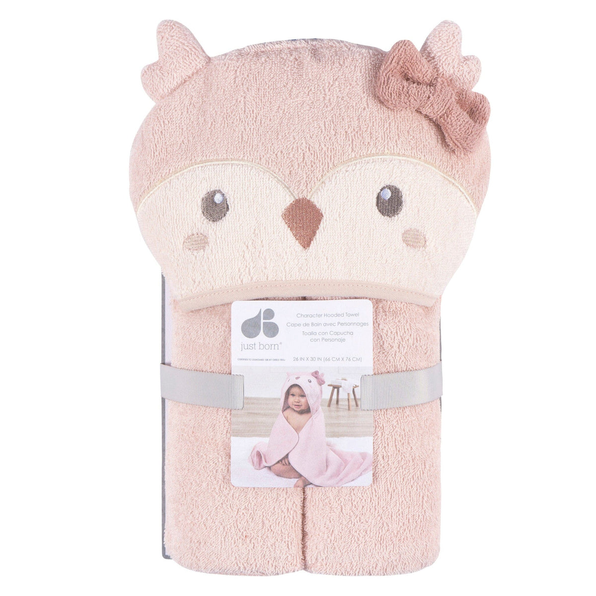 Baby Girls Pink Owl Character Towel Bath Gerber® 