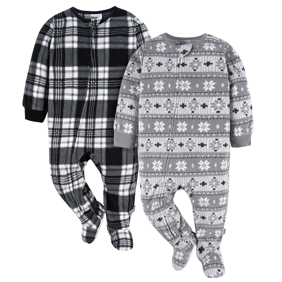 2-Pack Baby & Toddler Neutral Grey Fairisle Fleece Pajamas
