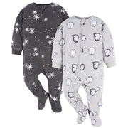 2-Pack Baby & Toddler Neutral Grey Snowmen Fleece Pajamas