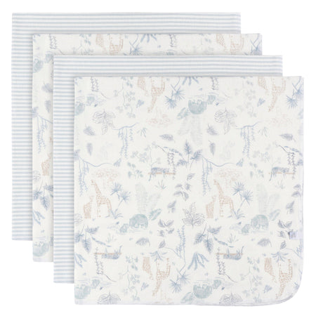 4-Pack Baby Boys Blue Leaf Cotton Flannel Blankets