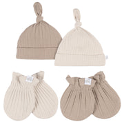 4-Piece Baby Neutral Tan Hat and Mitten Set Accessories Gerber® 