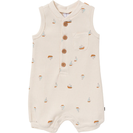 Baby Boys Beige Sailboat Sleeveless Romper