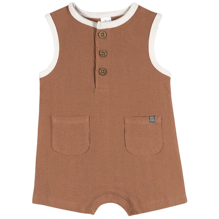 Baby Boys Mocha Henley Romper