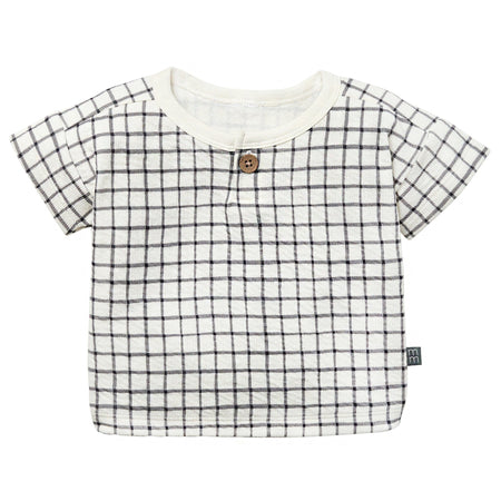 Baby Boys Grey Plaid Henley Drop Shoulder Top