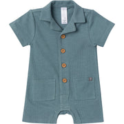 Baby Boys Dark Teal Collared Short Sleeve Romper