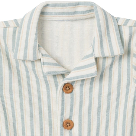 Baby Boys Teal Stripe Collared Short Sleeve Romper