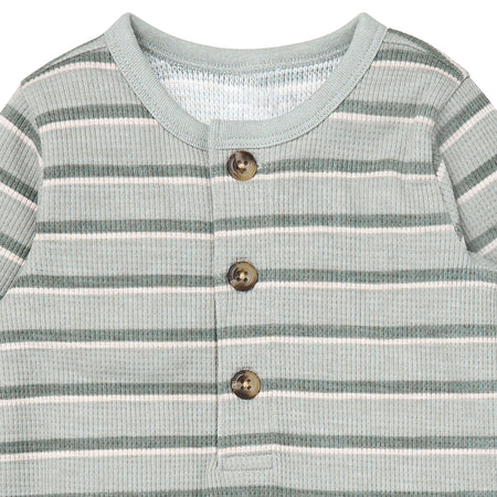 Baby Boys Green Stripes Waffle Slouch Romper