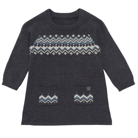Baby Girls Dark Grey Heather Fair Isle Viscose Sweater Dress