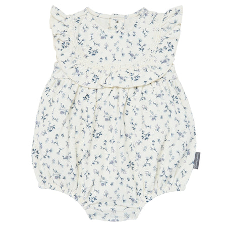 Baby Girls Blue Ditsy Ruffle Bubble Romper