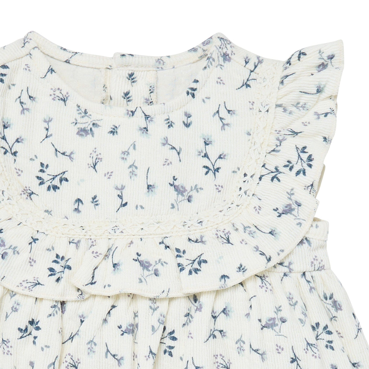 Baby Girls Ivory Blue Ditsy Ruffle Bubble Romper