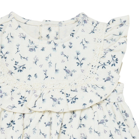 Baby Girls Blue Ditsy Ruffle Bubble Romper