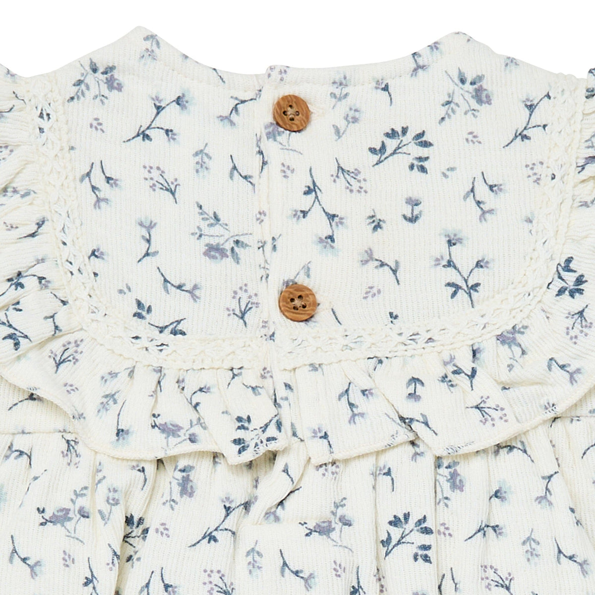 Baby Girls Ivory Blue Ditsy Ruffle Bubble Romper