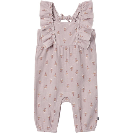 Baby Girls Lilac Stamp Fleur Ruffles Long Leg Romper