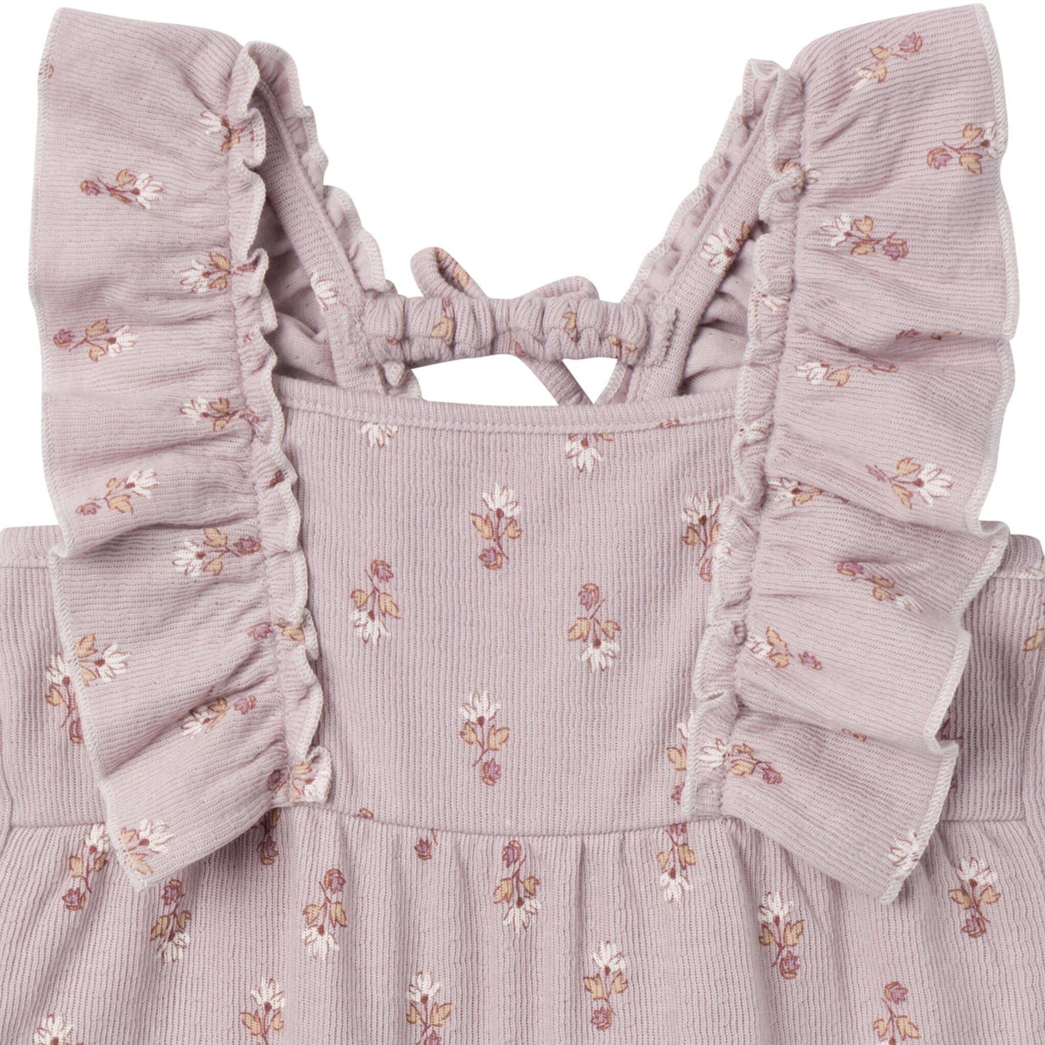 Baby Girls Light Lilac Stamp Fleur Ruffles Long Leg Romper