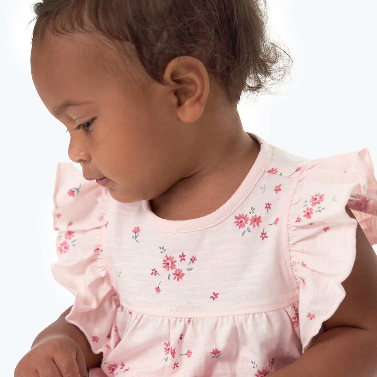 Baby Girls Lt Pink Floral Ruffle Sleeve Top Tops Modern Moments™ by Gerber® 