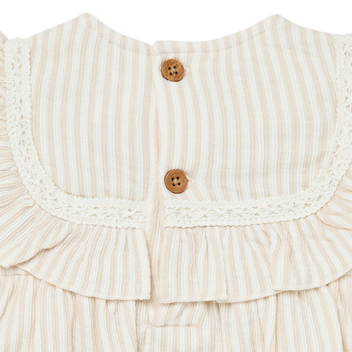 Baby Girls Light Taupe Stripe Ruffle Bubble Romper