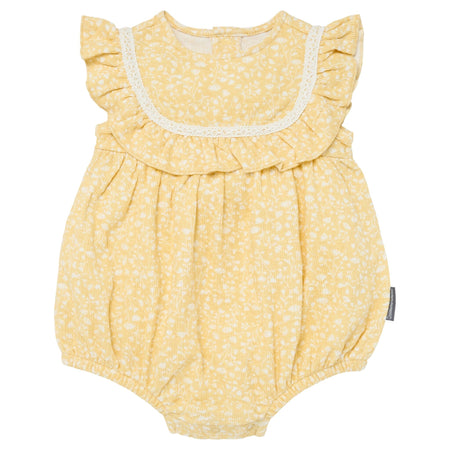 Baby Girls Yellow Vine Flower Ruffle Bubble Romper