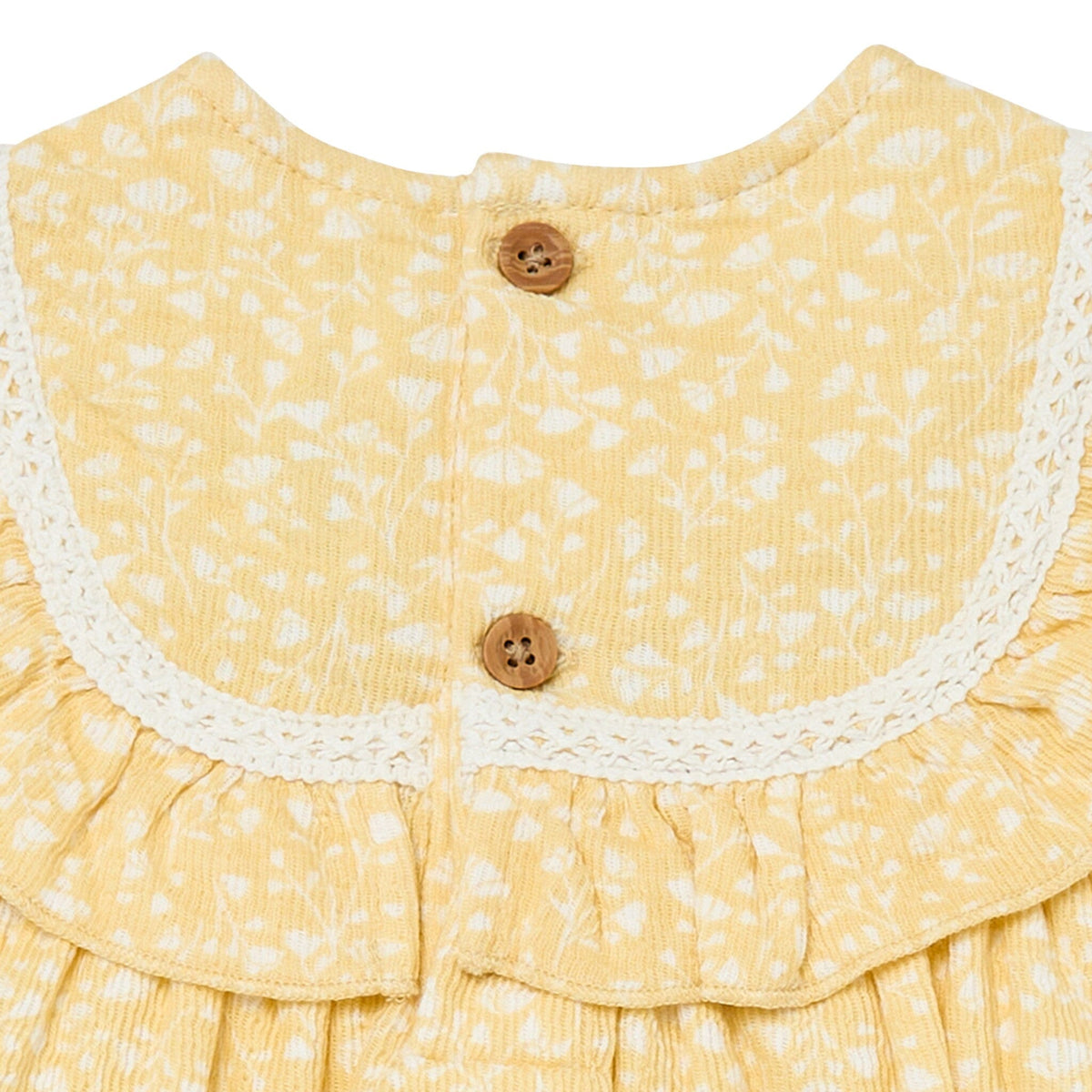 Baby Girls Light Yellow Vine Flower Ruffle Bubble Romper