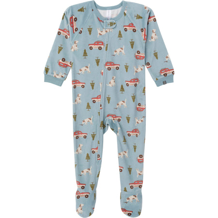 Infant and Toddler Boys Blue Camp Footed Fleece Pajamas