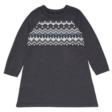 Toddler Girls Dark Grey Heather Fair Isle Viscose Sweater Dress