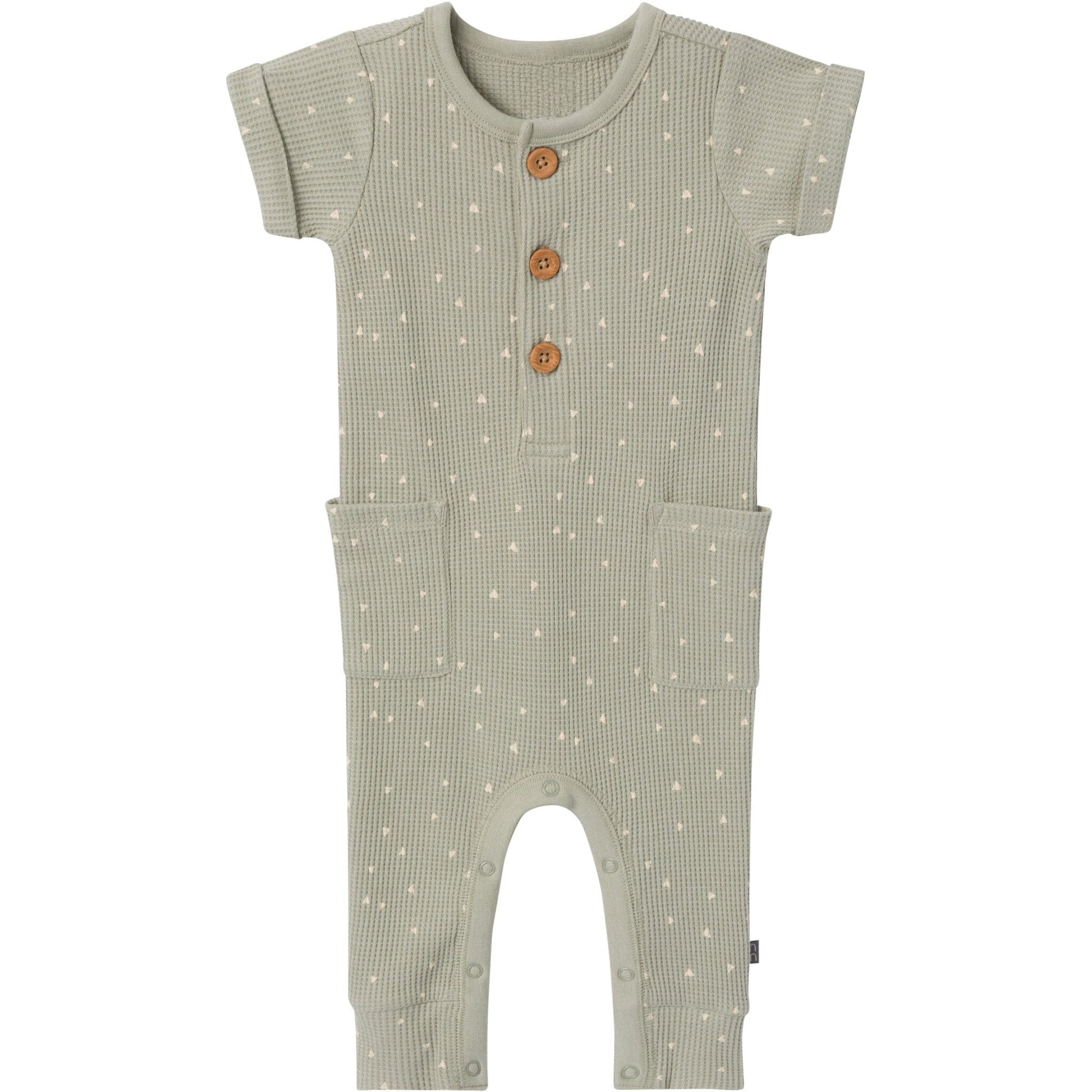 Baby Boys Medium Green Triangles Short Sleeve Long Leg Romper