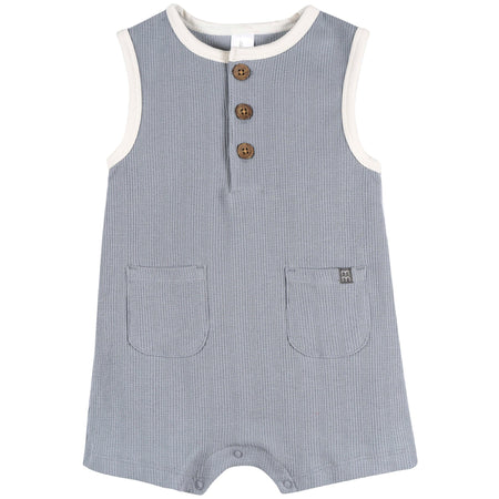 Baby Boys Blue Grey Henley Romper