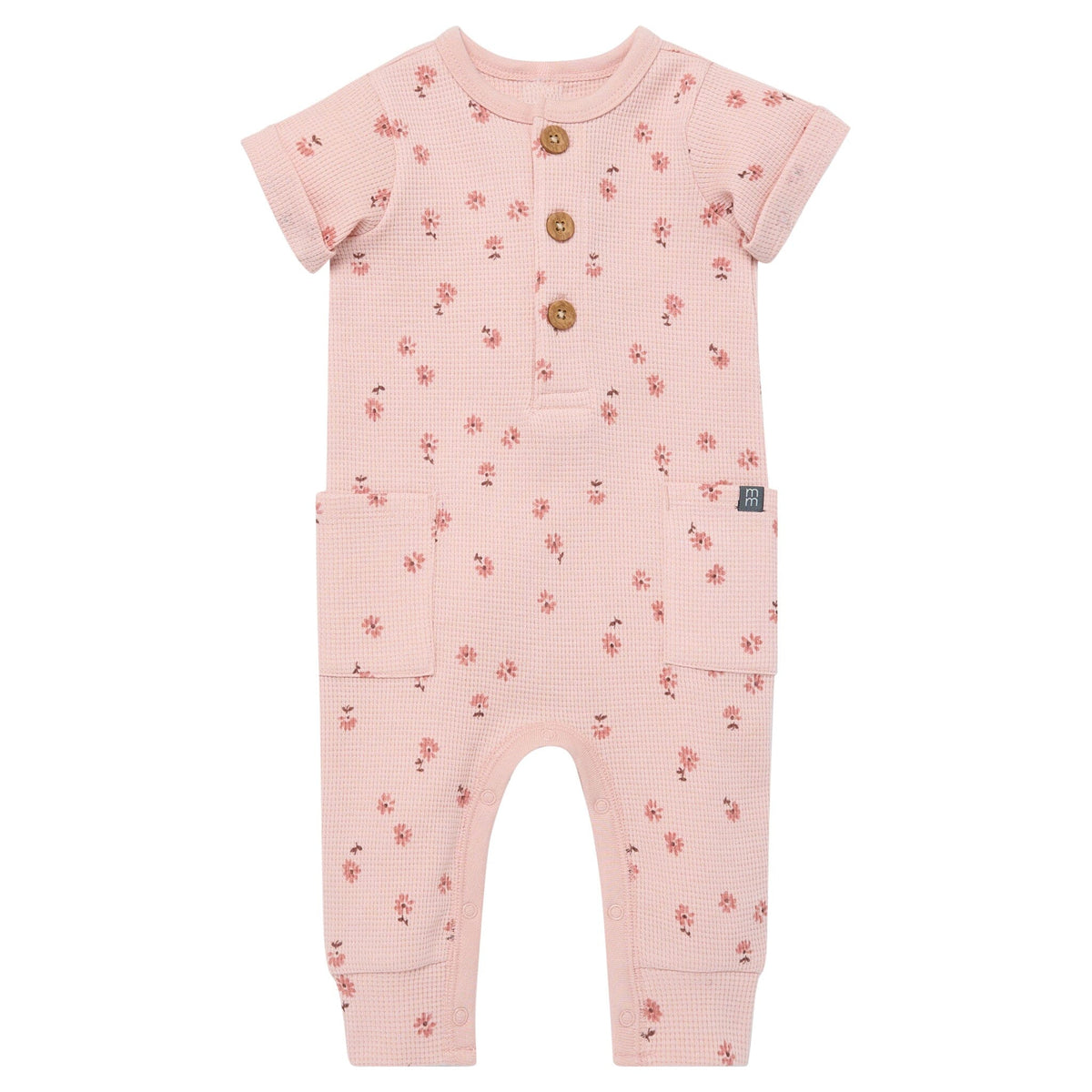 Baby Girls Rose Tossed Daisy Short Sleeve Long Leg Romper