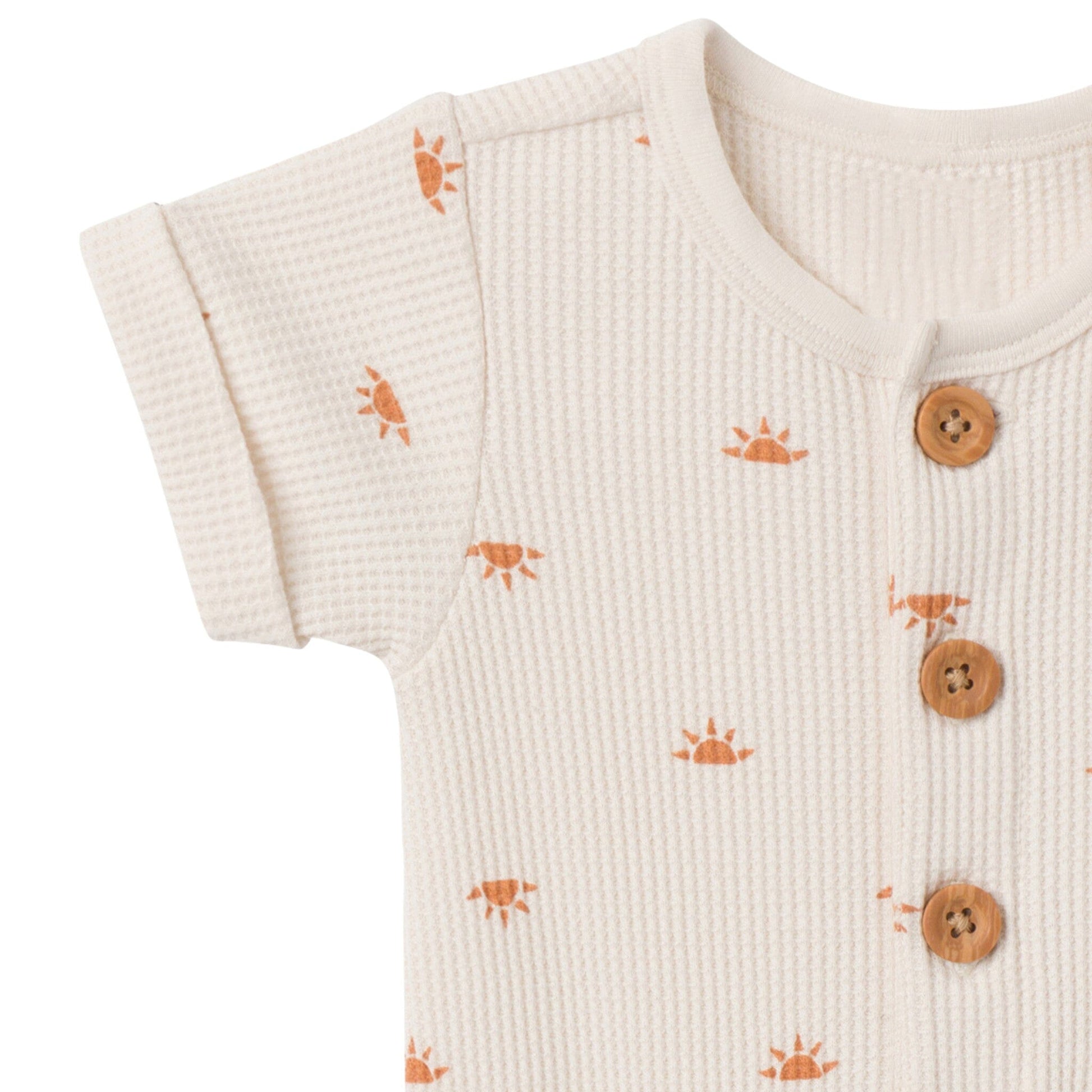 Baby Neutral Beige Suns Short Sleeve Long Leg Romper