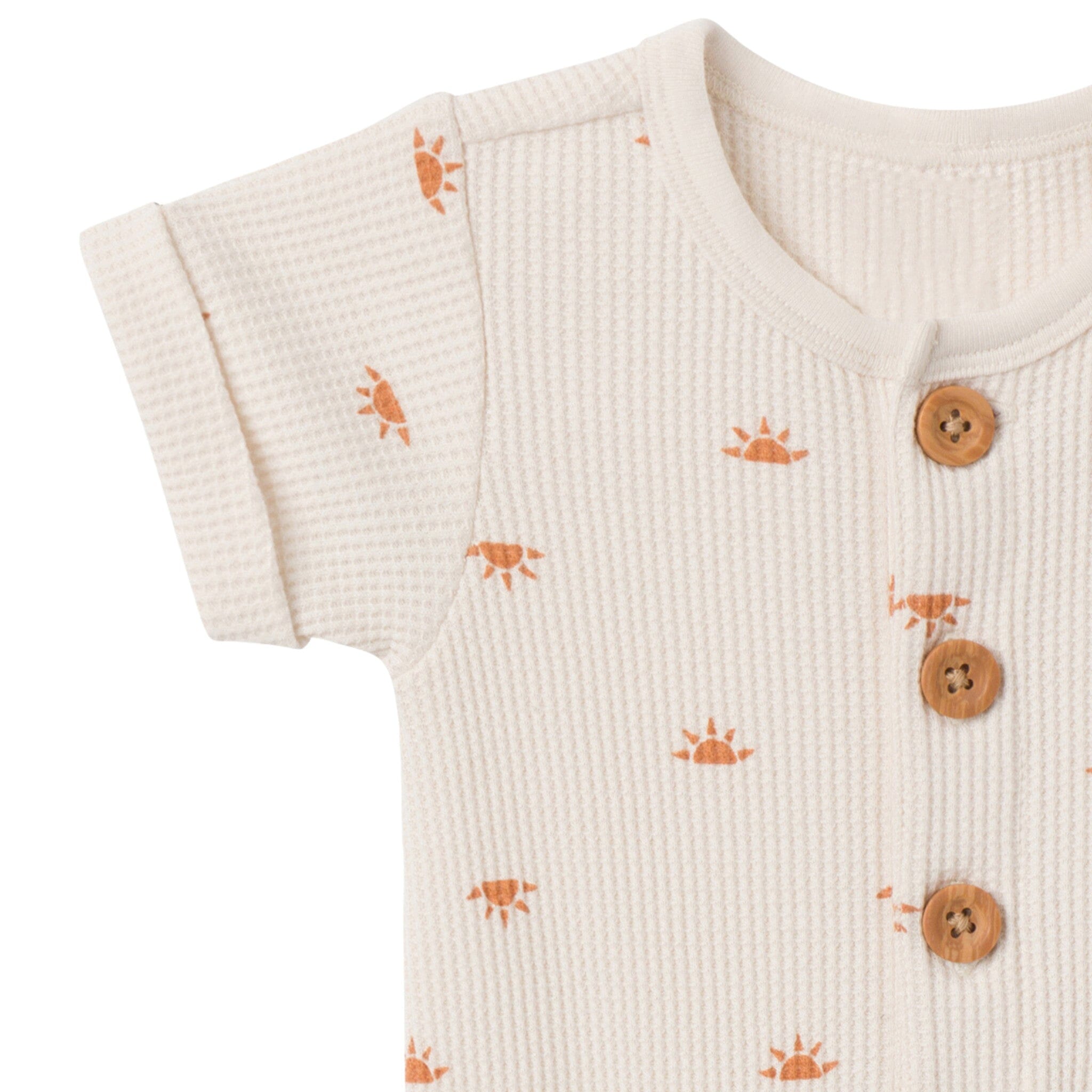 Baby Neutral Beige Suns Short Sleeve Long Leg Romper