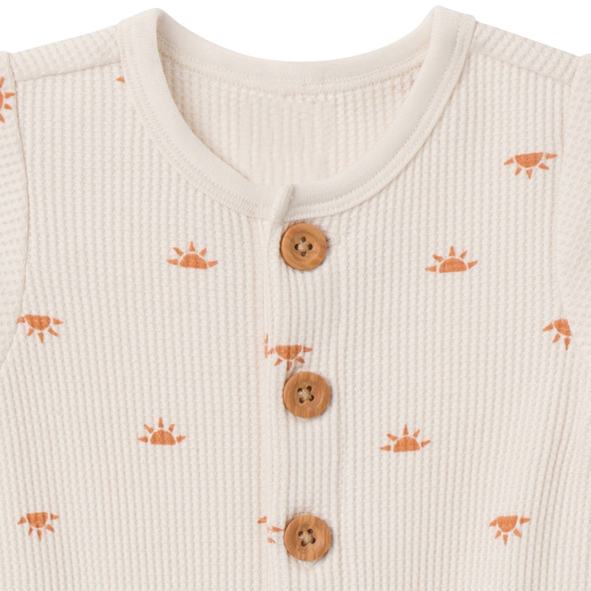Baby Neutral Beige Suns Short Sleeve Long Leg Romper