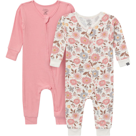 2-Pack Girls Peach Floral Viscose Snug Fit Footless Pajamas