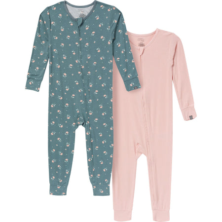 2-Pack Baby & Toddler Girls Teal Rose Viscose Snug Fit Footless Pajamas