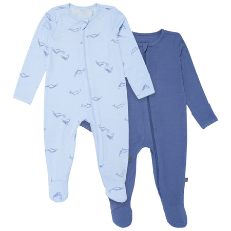 2-Pack Baby Boys Light Blue Whale Sleep 'N Plays With Mitten Cuffs