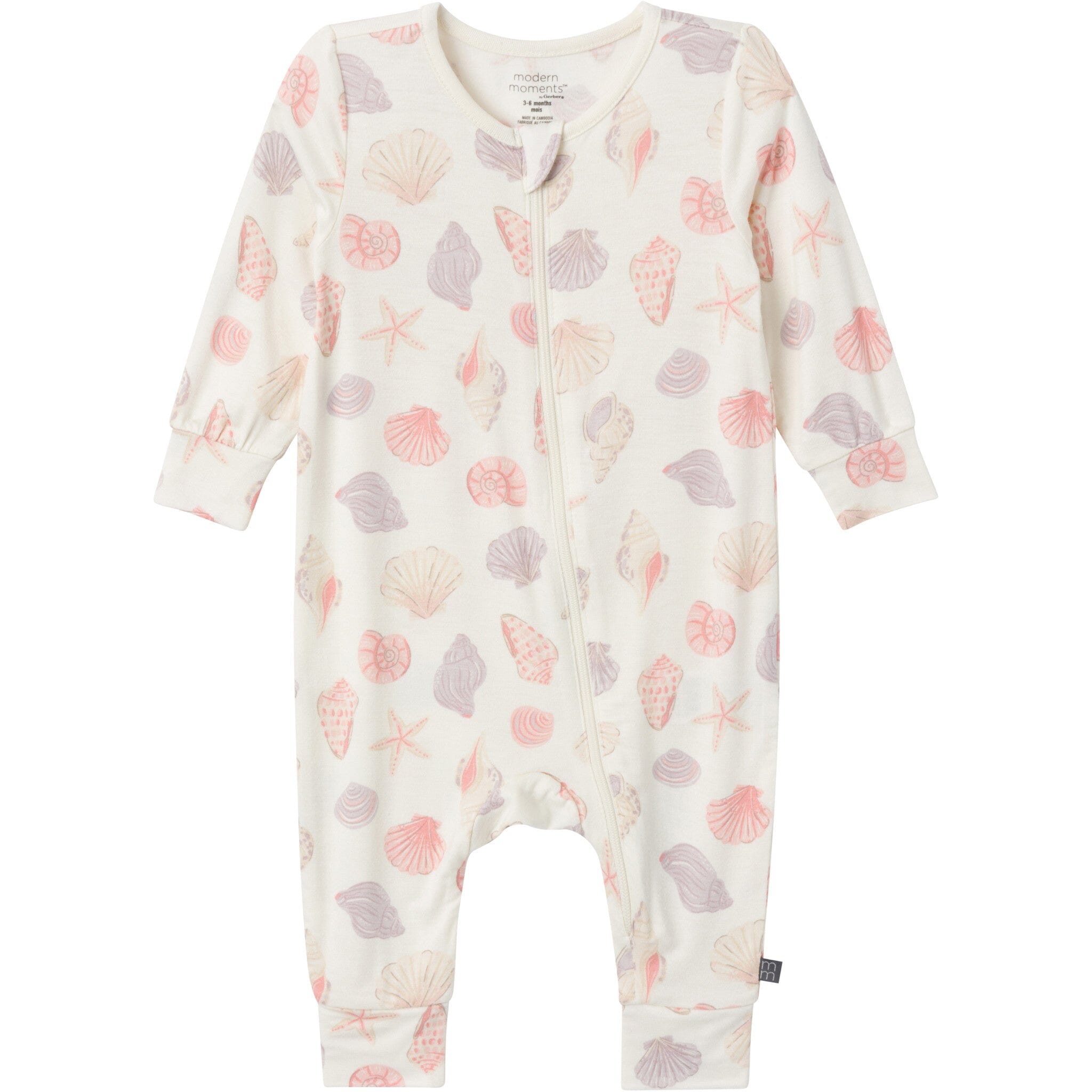 2-Pack Baby Girls Ivory Seashells Footless Coveralls
