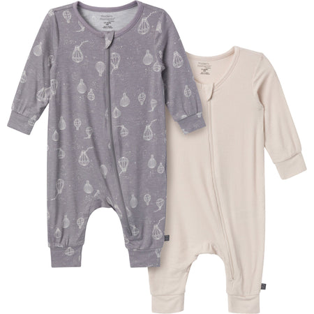 2-Pack Baby Neutral Hot Air Balloon Zip Front Viscose Rompers