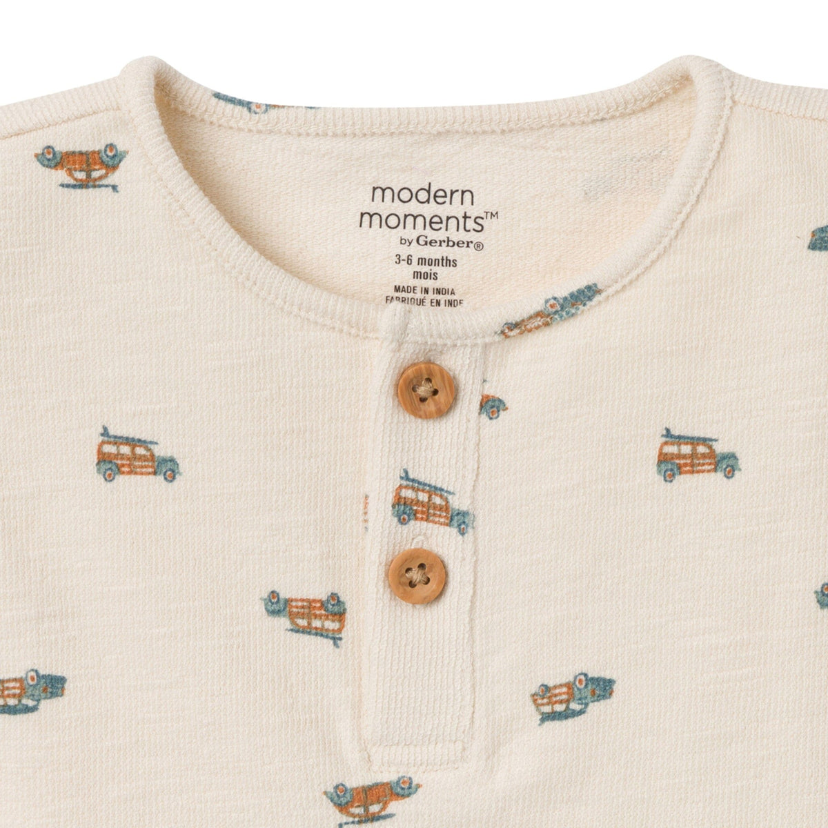 2-Piece Baby Boys Beige Beach Buggys Henley Shirt and Shorts Set