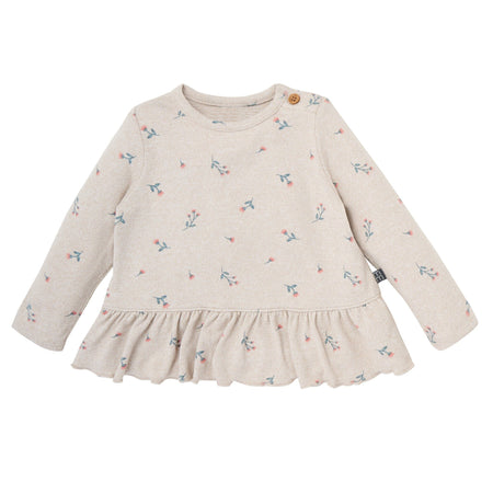 2-Piece Baby Girls Beige Tossed Floral Hacci Peplum Top and Pants