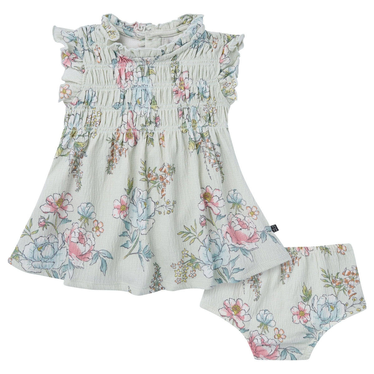 2-Piece Baby Girls Blue Flower Smocked Dress and Diaper Cover Dresses Modern Moments™ by Gerber® 