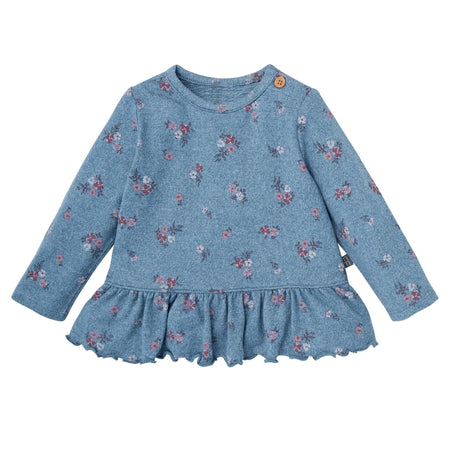 2-Piece Baby Girls Blue Floral Hacci Peplum Top and Pants