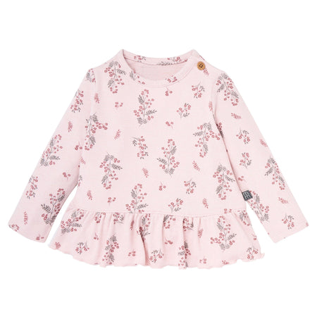 2-Piece Baby Girls Blush Floral Hacci Peplum Top and Pants
