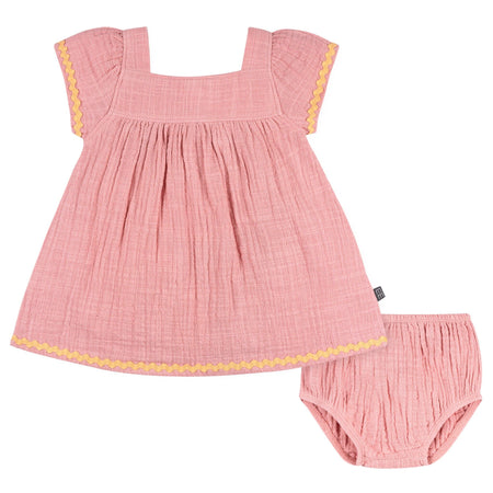 2-Piece Baby Girls Rose Pink Dress and Diaper Cover