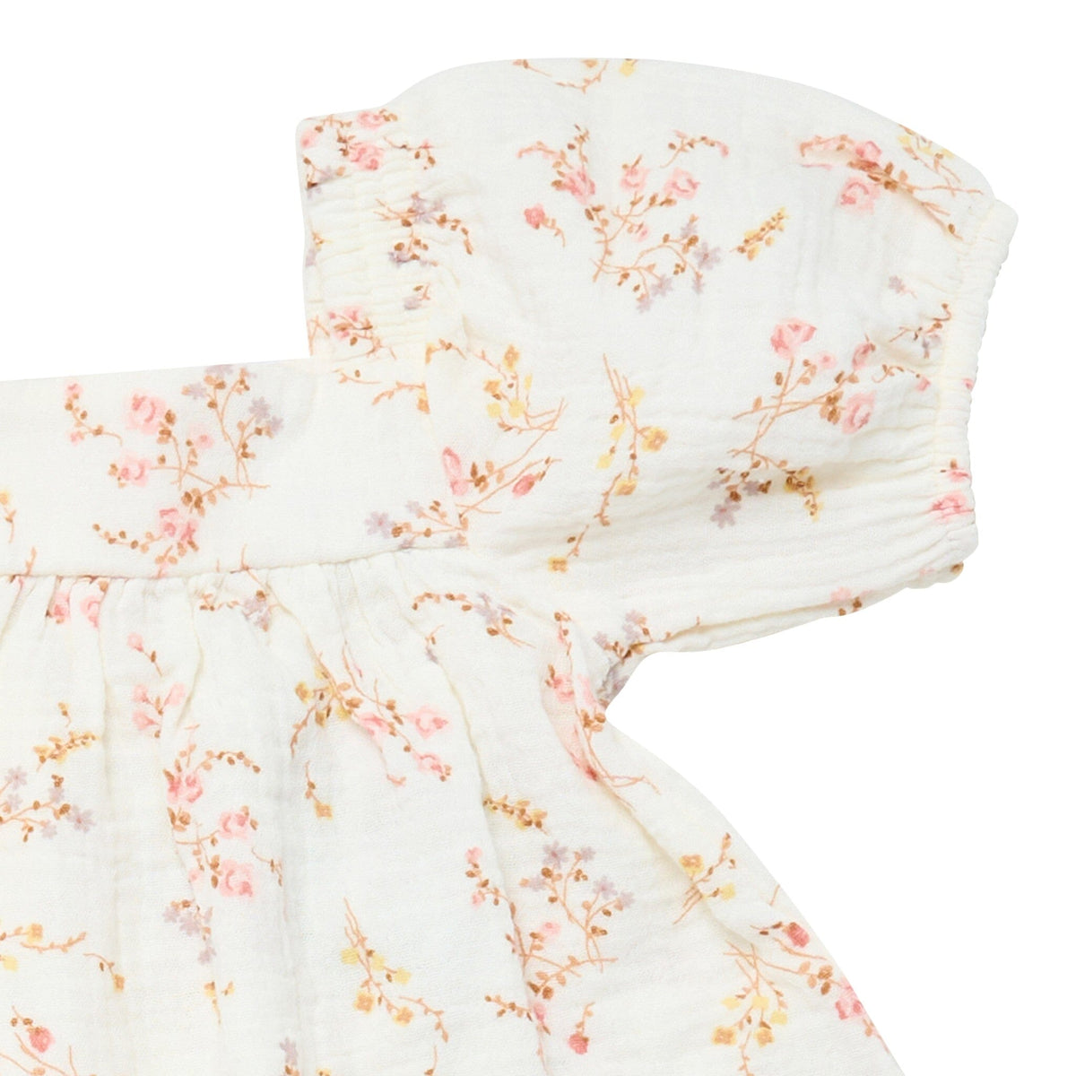 2-Piece Baby Girls Ivory Bunches Floral Puffled Sleeve Dress and Diaper Cover Set