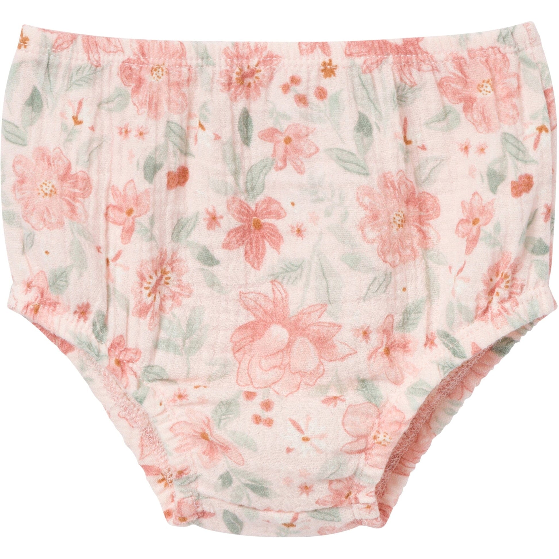 2-Piece Baby Girls Light Rose Watercolor Floral Puffled Sleeve Dress and Diaper Cover Set