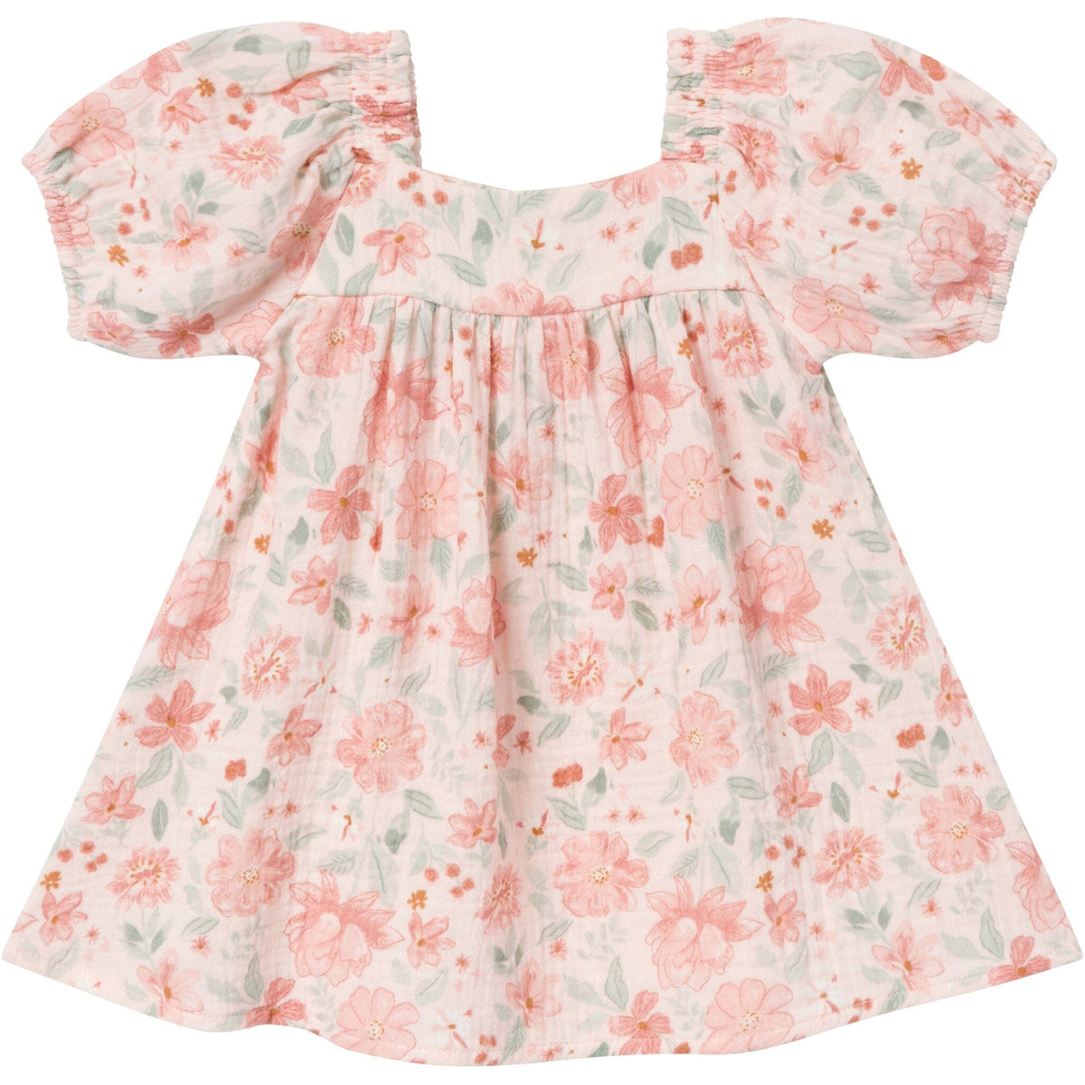 2-Piece Baby Girls Light Rose Watercolor Floral Puffled Sleeve Dress and Diaper Cover Set