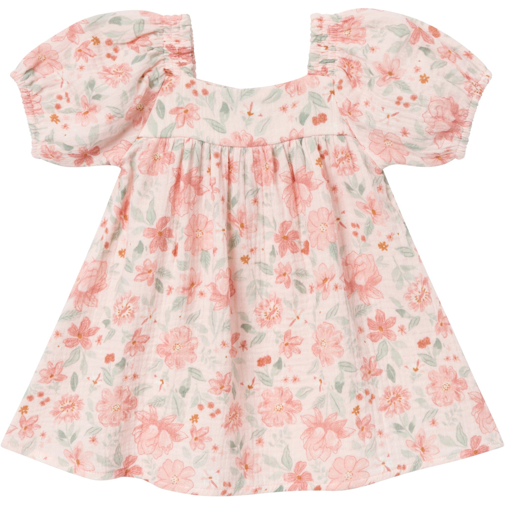 2-Piece Baby Girls Light Rose Watercolor Floral Puffled Sleeve Dress and Diaper Cover Set